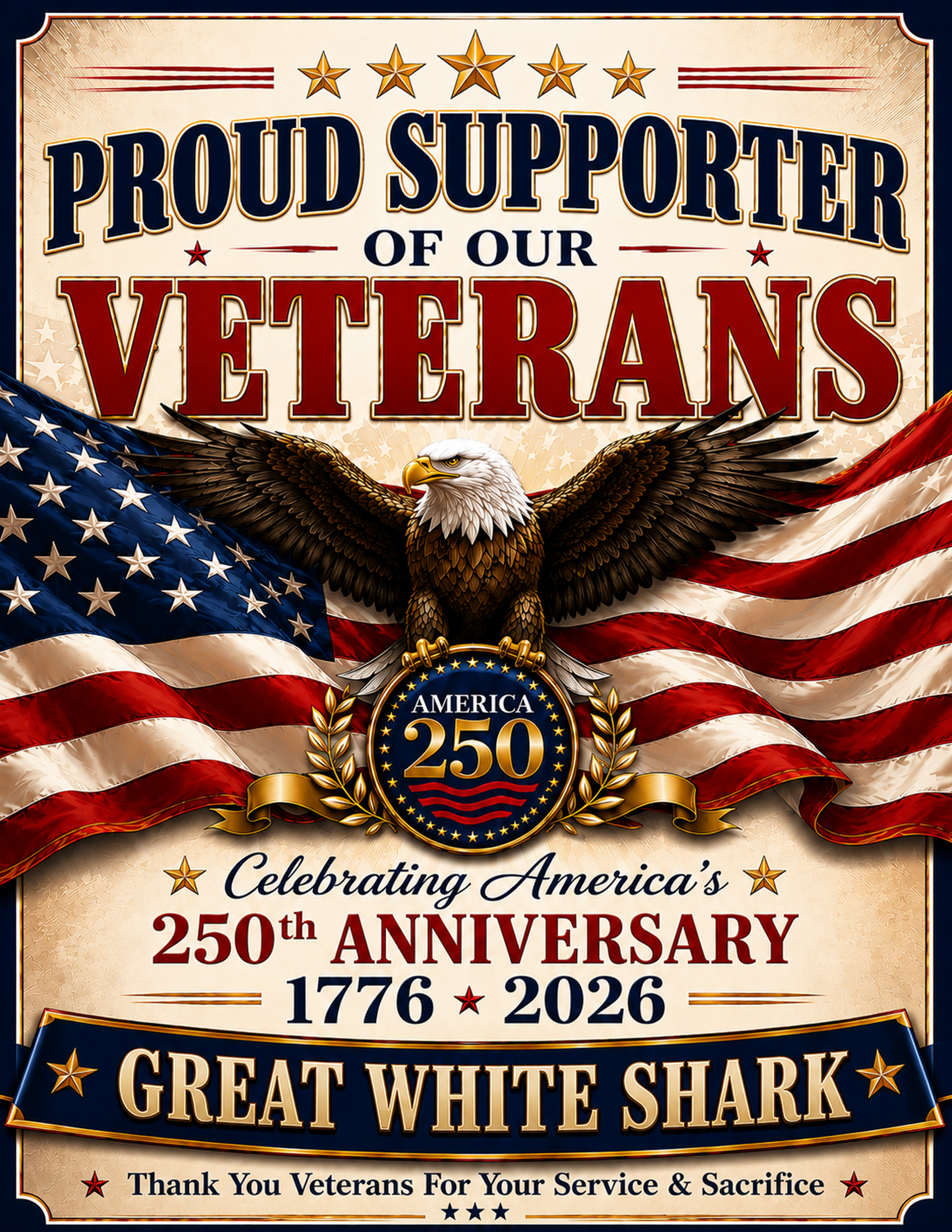 Veterans Support Sign personalized for Great White Shark